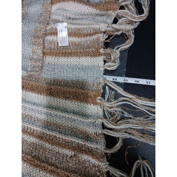 Knox Rose Long Knit Cardigan Duster Womens Large Open Front Fringe Boho Neutral - Picture 6 of 6
